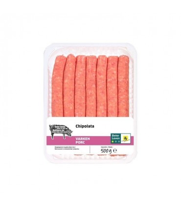 L/ Chipolata porc 500 gr chockies viande belgique